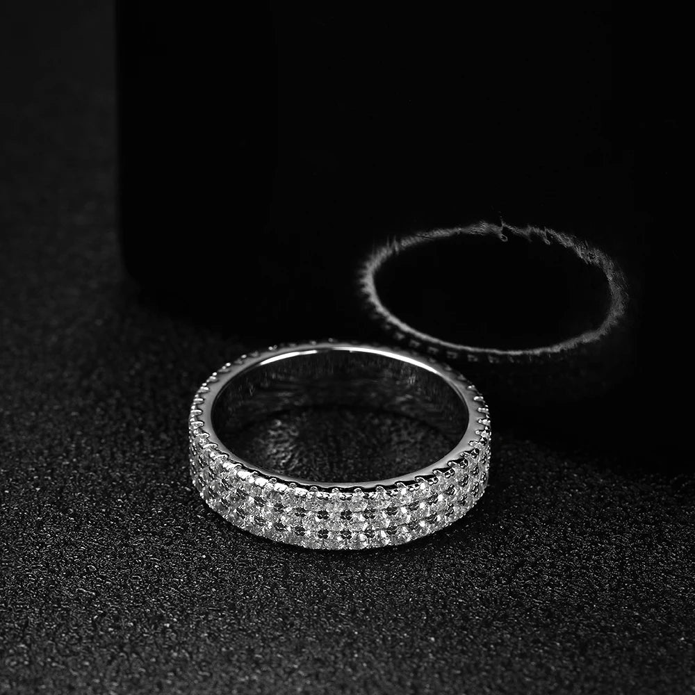 Aliança Eternity Completa Moissanite Prata 925 Banho Ouro 18K — Certificado GRA