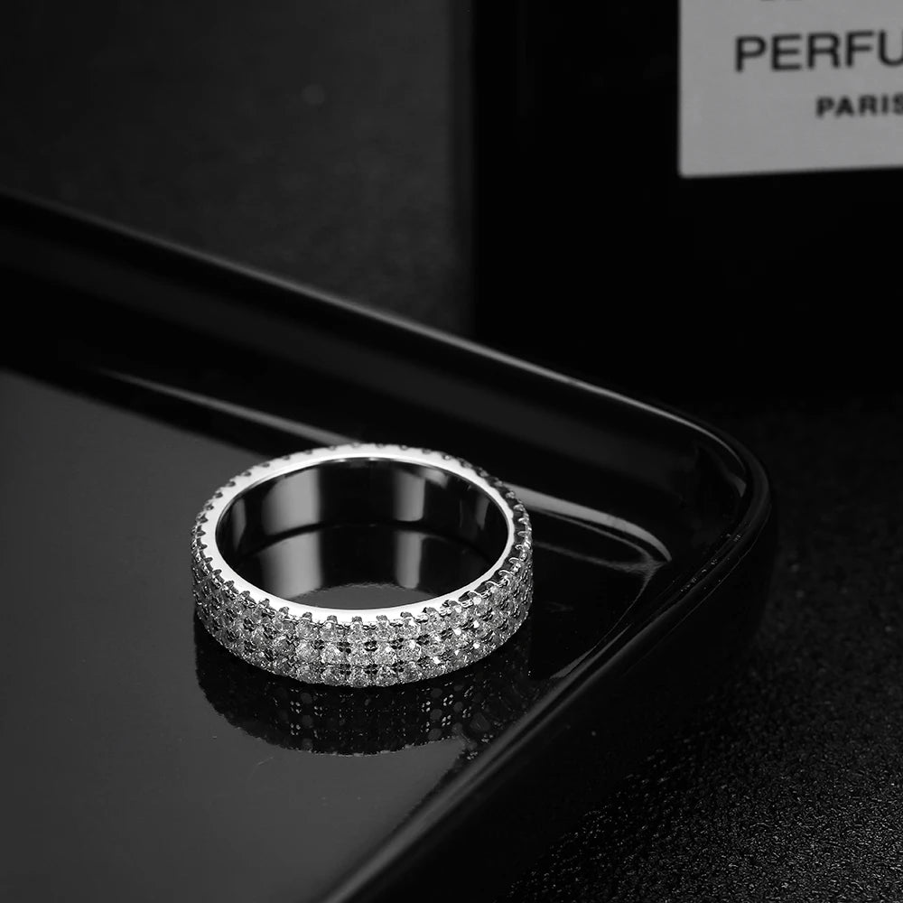 Aliança Eternity Completa Moissanite Prata 925 Banho Ouro 18K — Certificado GRA