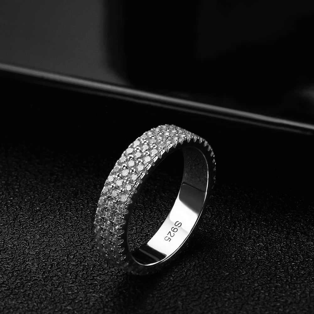 Aliança Eternity Completa Moissanite Prata 925 Banho Ouro 18K — Certificado GRA