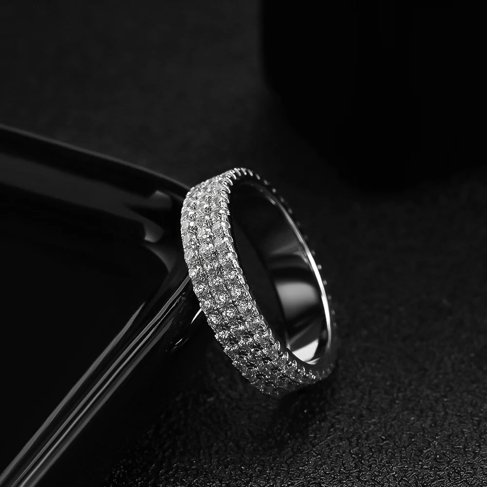 Aliança Eternity Completa Moissanite Prata 925 Banho Ouro 18K — Certificado GRA
