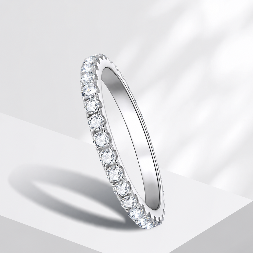 Anel Meia Aliança Moissanite 3mm Prata 925 | Certificado GRA
