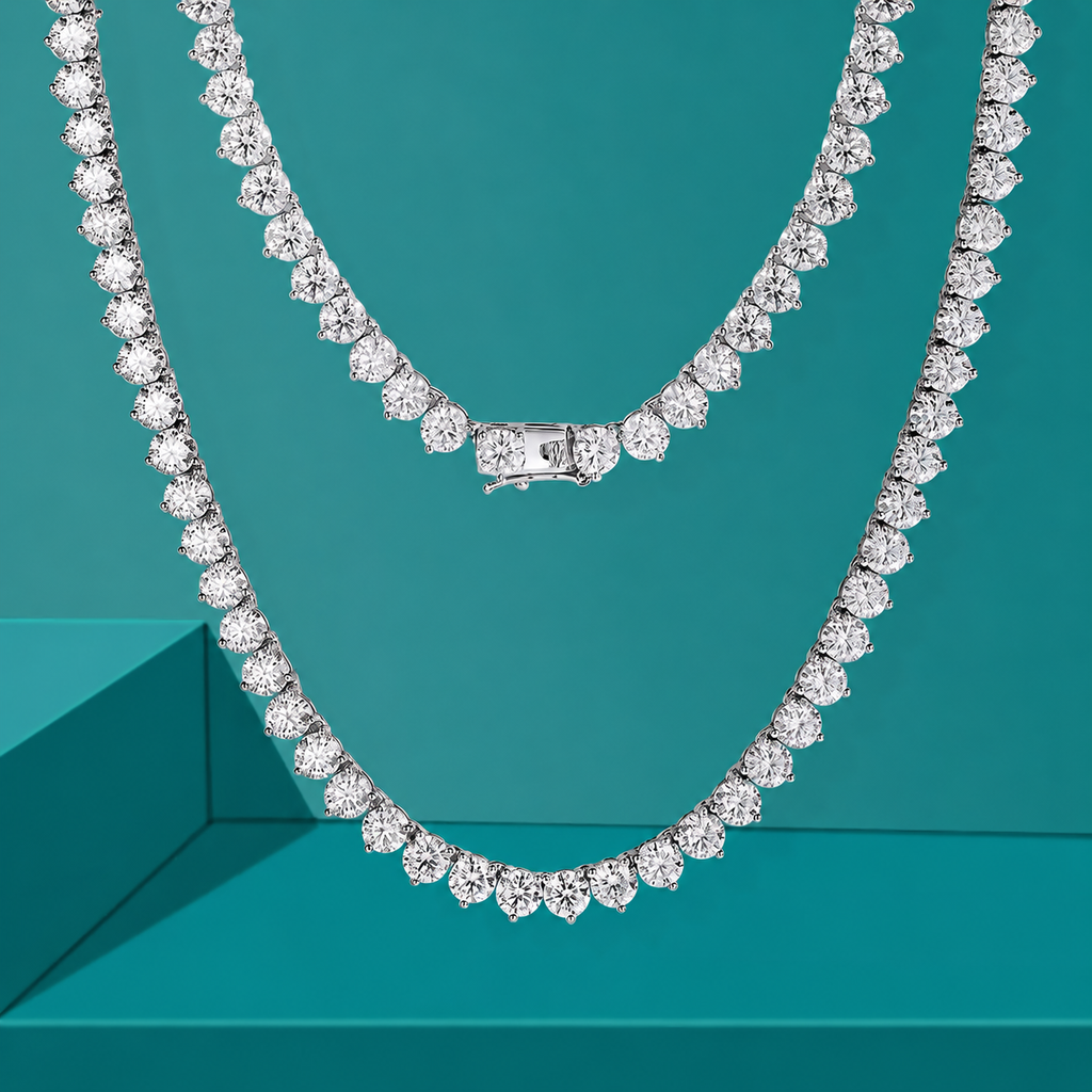 Colar Tênis Moissanite 3 Garras 3mm, 4mm e 5mm Prata 925 Sólida — Certificado GRA