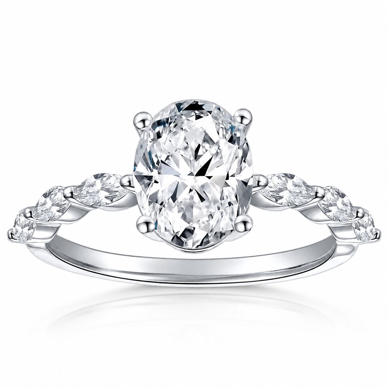 Anel Solitário Oval Moissanite 1 e 2 Quilates Prata 925 — Estilo Noivado GRA