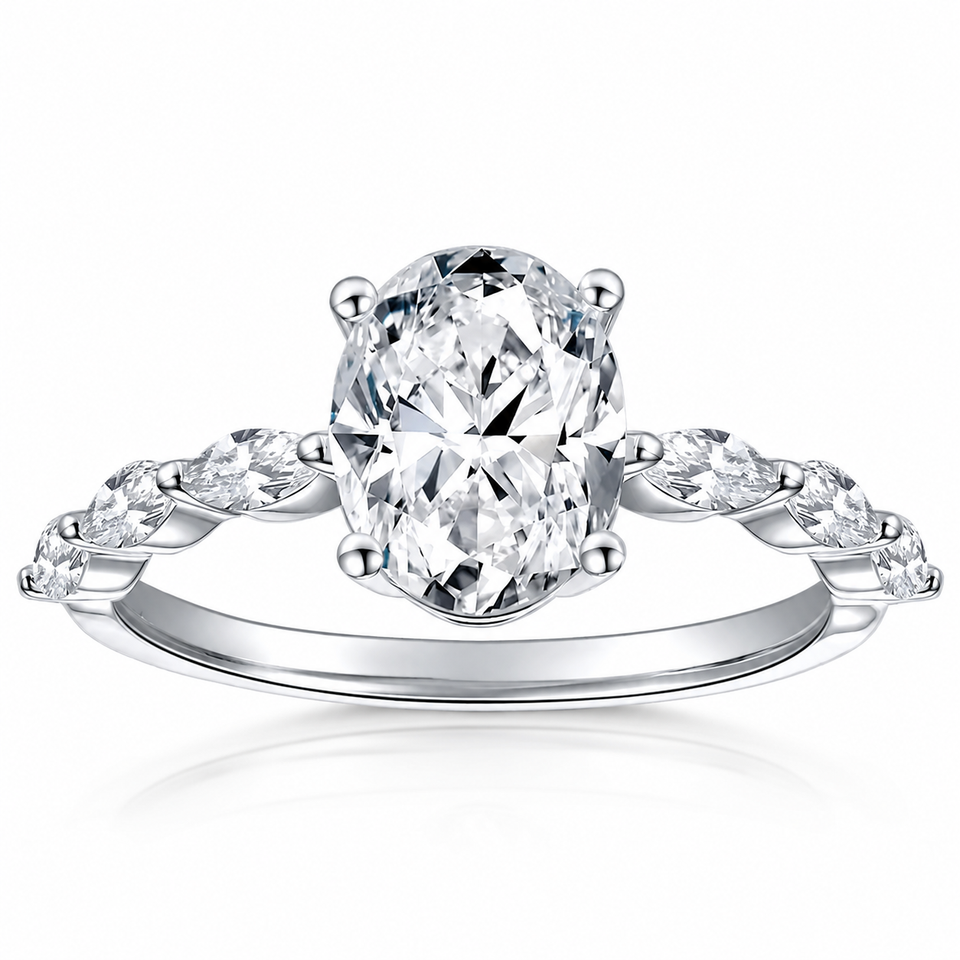 Anel Solitário Oval Moissanite 1 e 2 Quilates Prata 925 — Estilo Noivado GRA