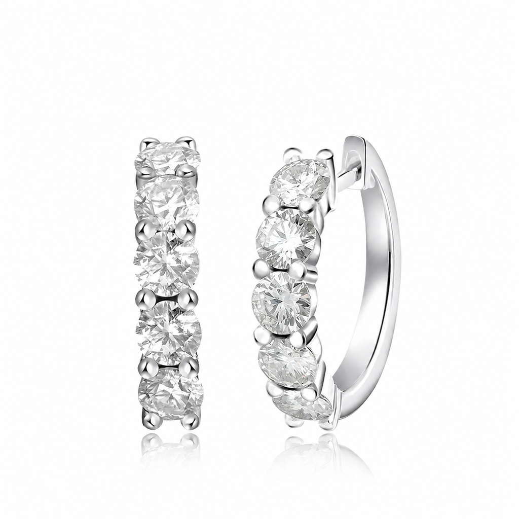 Brinco Argola Clique Moissanite 3mm a 4mm Prata 925 Ouro 18K — Certificado GRA