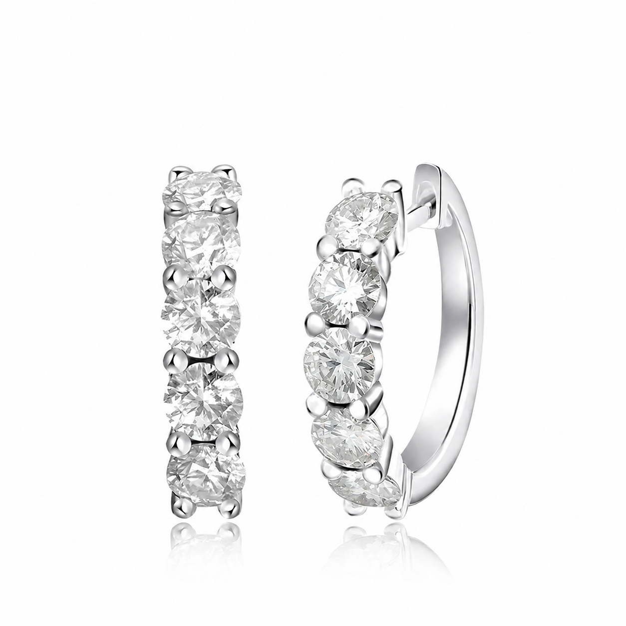Brinco Argola Clique Moissanite 3mm a 4mm Prata 925 Ouro 18K — Certificado GRA