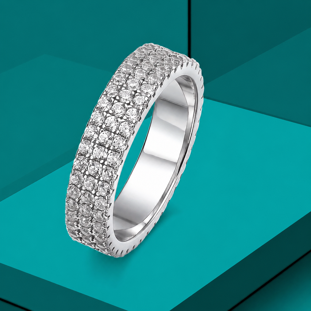 Aliança Eternity Completa Moissanite Prata 925 Banho Ouro 18K — Certificado GRA