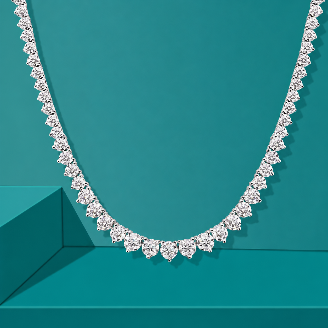 Colar Riviera Tênis Moissanite 3 Garras Prata 925 Ouro 18K — Certificado GRA