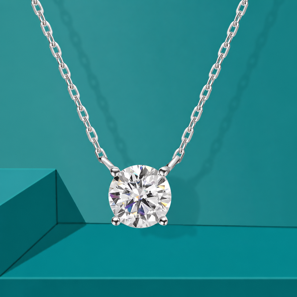 Colar Pingente Solitário Moissanite Prata 925 Banho Ouro 18K — Certificado GRA