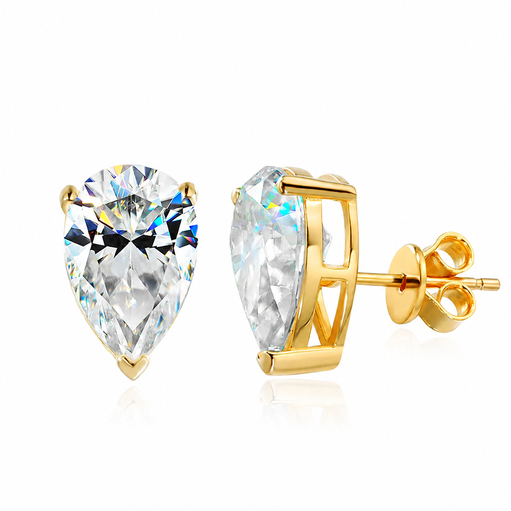 Brinco Solitário Moissanite Corte Pêra 0,5 a 2 Quilates Prata 925 Ouro 18K — GRA