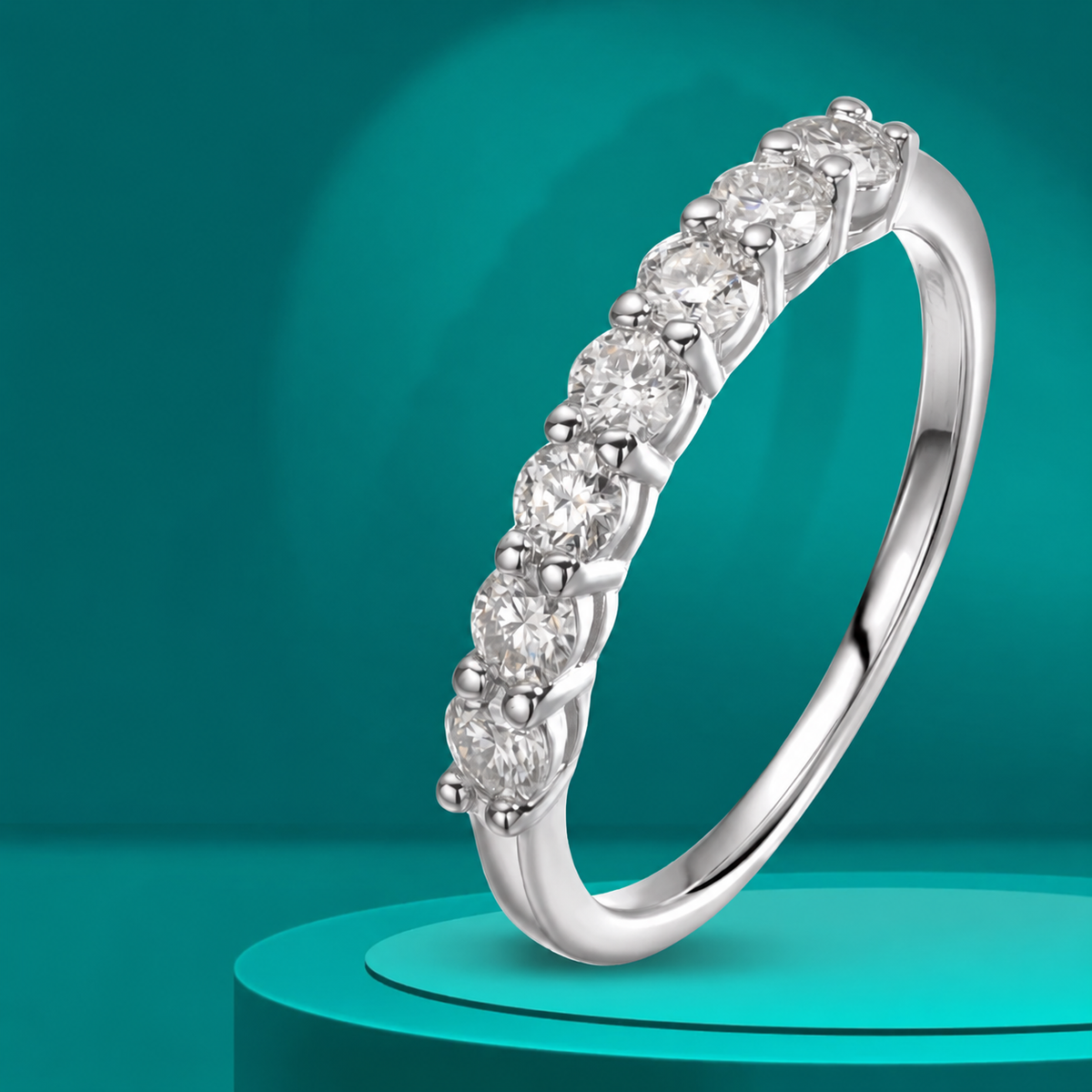 Anel Aparador Empilhável Moissanite 3mm 7 Pedras Prata 925 | Certificado GRA