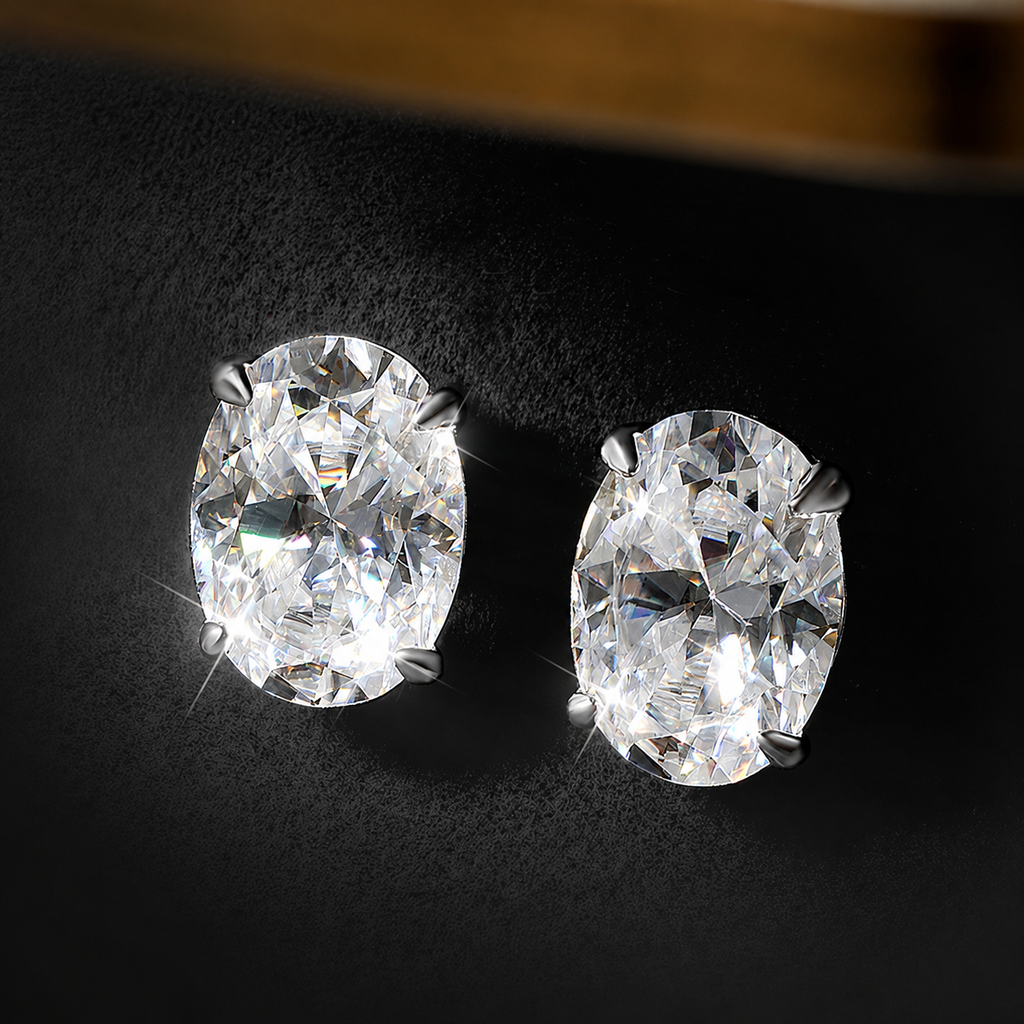 Brinco Solitário Moissanite Corte Oval 1 a 4 Quilates Prata 925 — Certificado GRA