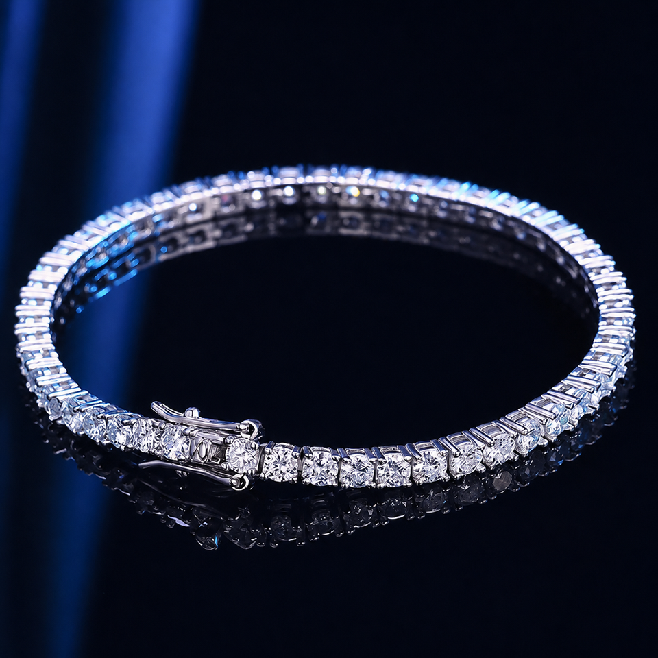 Pulseira Tênis Moissanite 3mm e 4mm Prata 925 Banho Ouro 18K — Certificado GRA