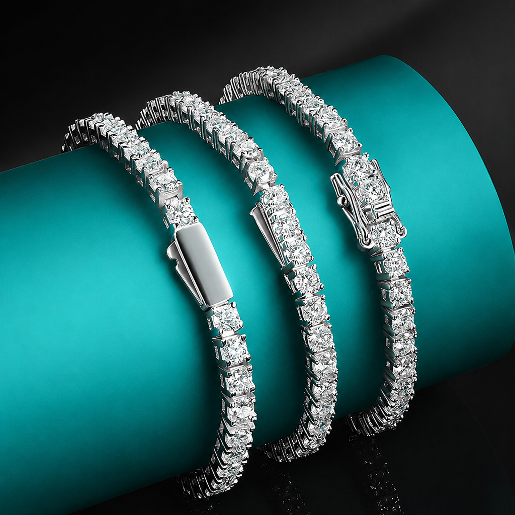 Pulseira Riviera Tênis Moissanite 4mm Prata 925 Ouro 18K — GRA D VVS1