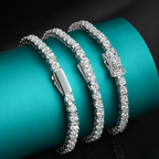 Pulseira Riviera Tênis Moissanite 4mm Prata 925 Ouro 18K — GRA D VVS1