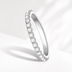 Anel Meia Aliança Moissanite 2mm Prata 925 Ouro Branco 18K — Certificado GRA