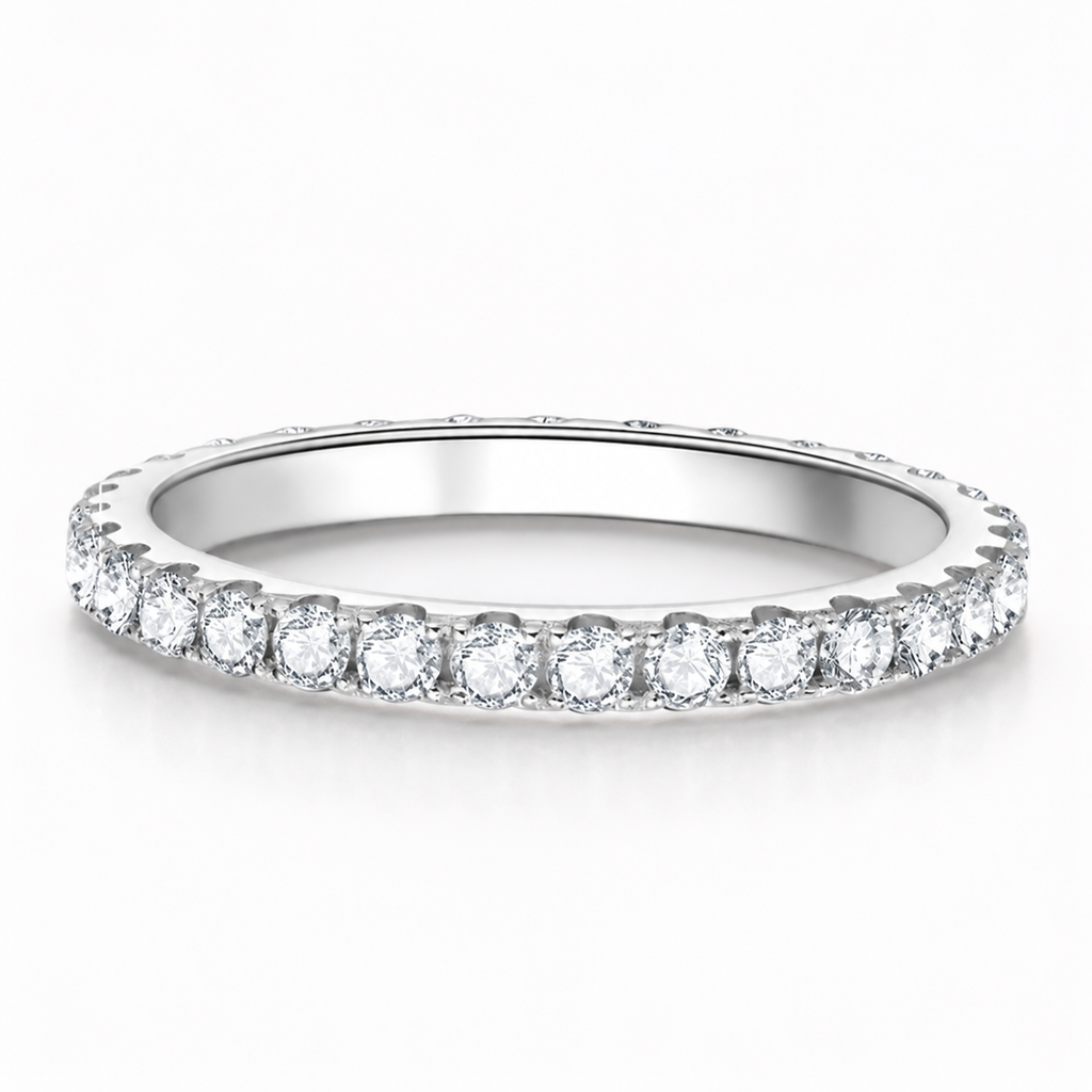 Anel Meia Aliança Moissanite 2mm Prata 925 Ouro Branco 18K — Certificado GRA