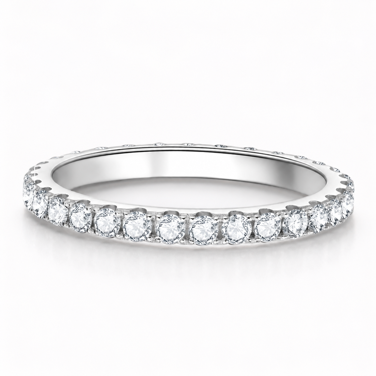 Anel Meia Aliança Moissanite 2mm Prata 925 Ouro Branco 18K — Certificado GRA