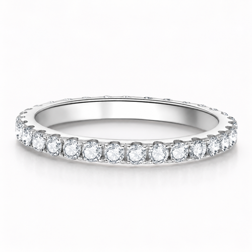 Anel Meia Aliança Moissanite 2mm Prata 925 Ouro Branco 18K — Certificado GRA