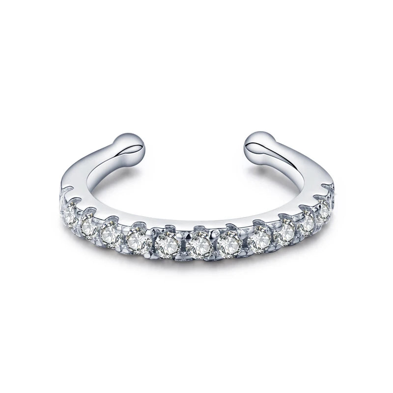 MODIAN 925 Sterling Silver Fashion Punk Cuff Earrings Sparkling Clear CZ Sparkling Clip Earrings For Women Men Unisex Jewelry