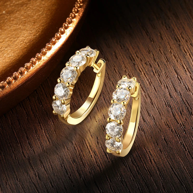 Brinco Argola Clique Moissanite 3mm a 4mm Prata 925 Ouro 18K — Certificado GRA