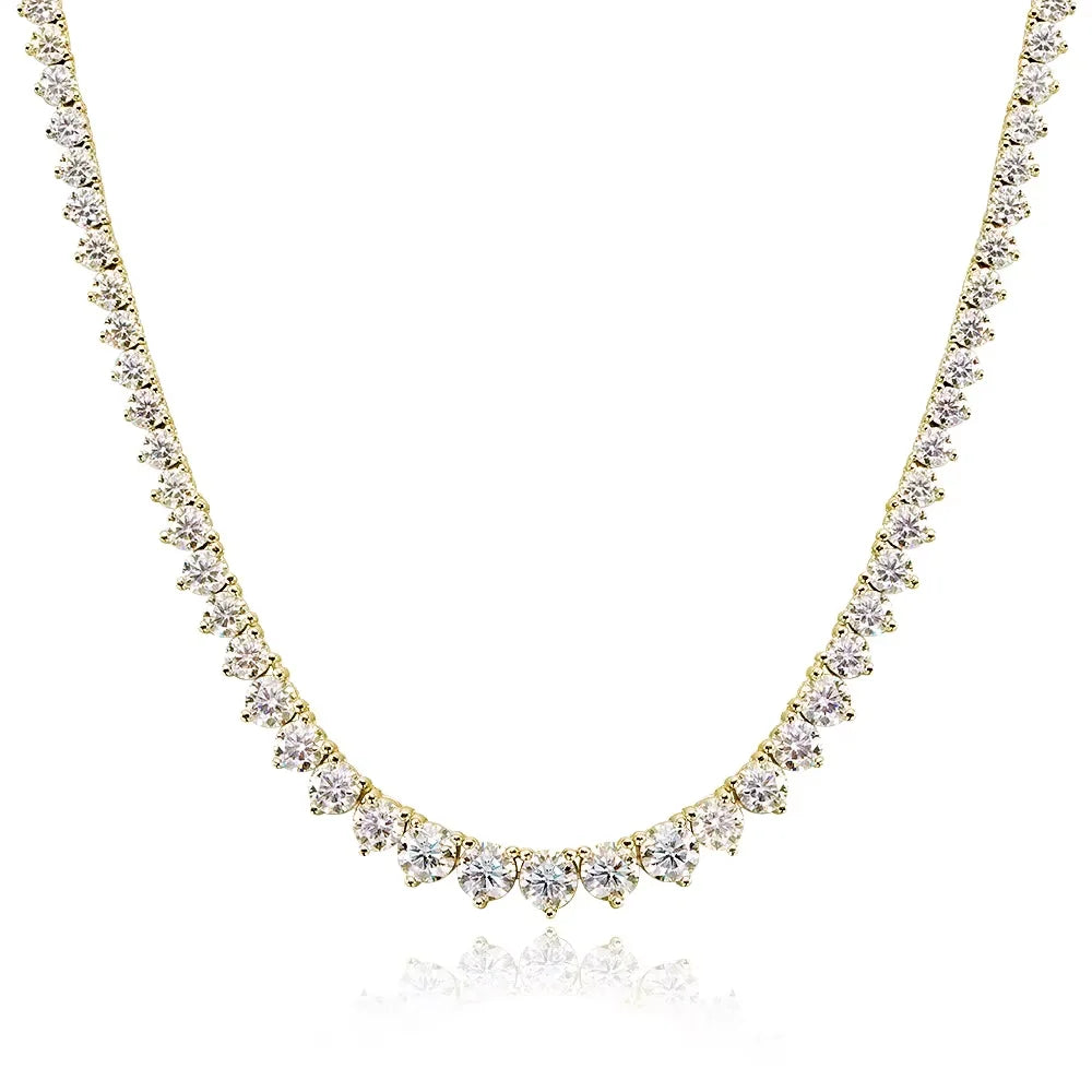 Colar Riviera Tênis Moissanite 3 Garras Prata 925 Ouro 18K — Certificado GRA