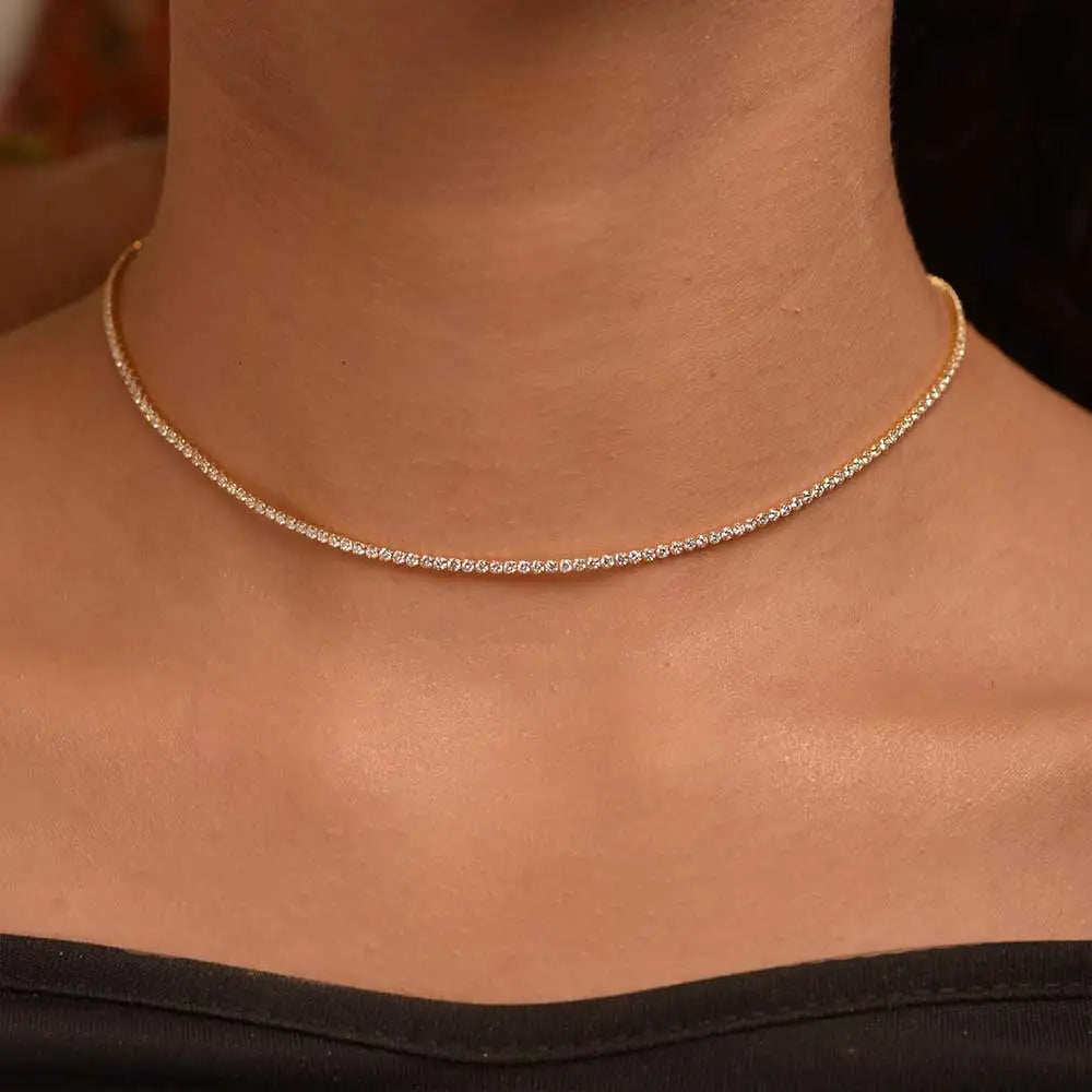 Colar Choker Riviera 2 mm em Prata 925 com Moissanite ou Zircônia