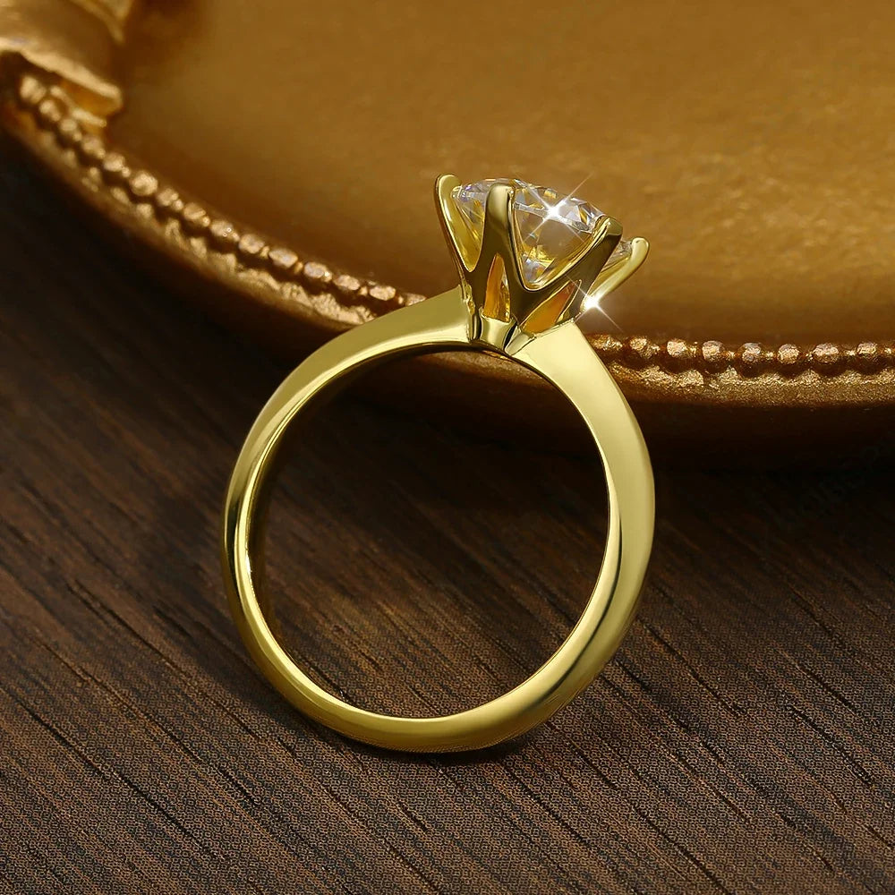 Anel Solitário Moissanite 6 Pinos 10 Quilates Prata 925 | Estilo Noivado GRA