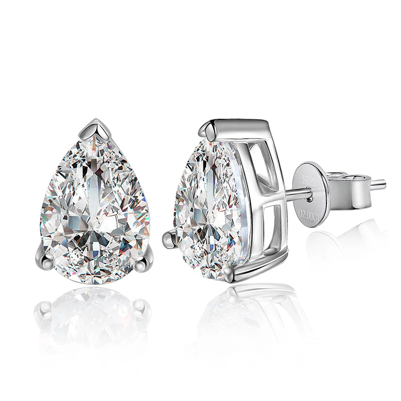 Brinco Solitário Moissanite Corte Pêra 0,5 a 2 Quilates Prata 925 Ouro 18K — GRA