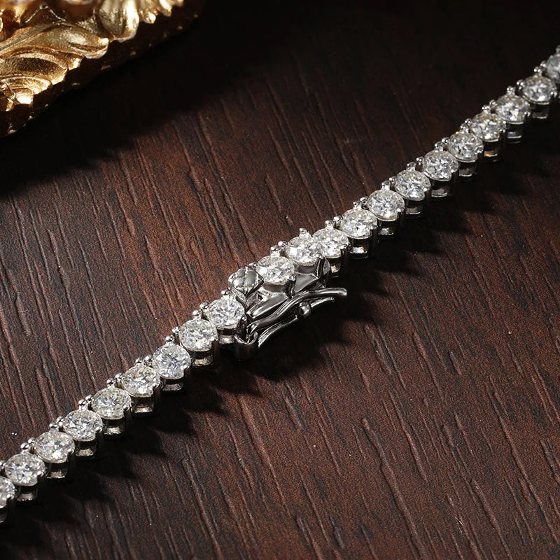 Colar Riviera Tênis Moissanite 3 Garras Prata 925 Ouro 18K — Certificado GRA