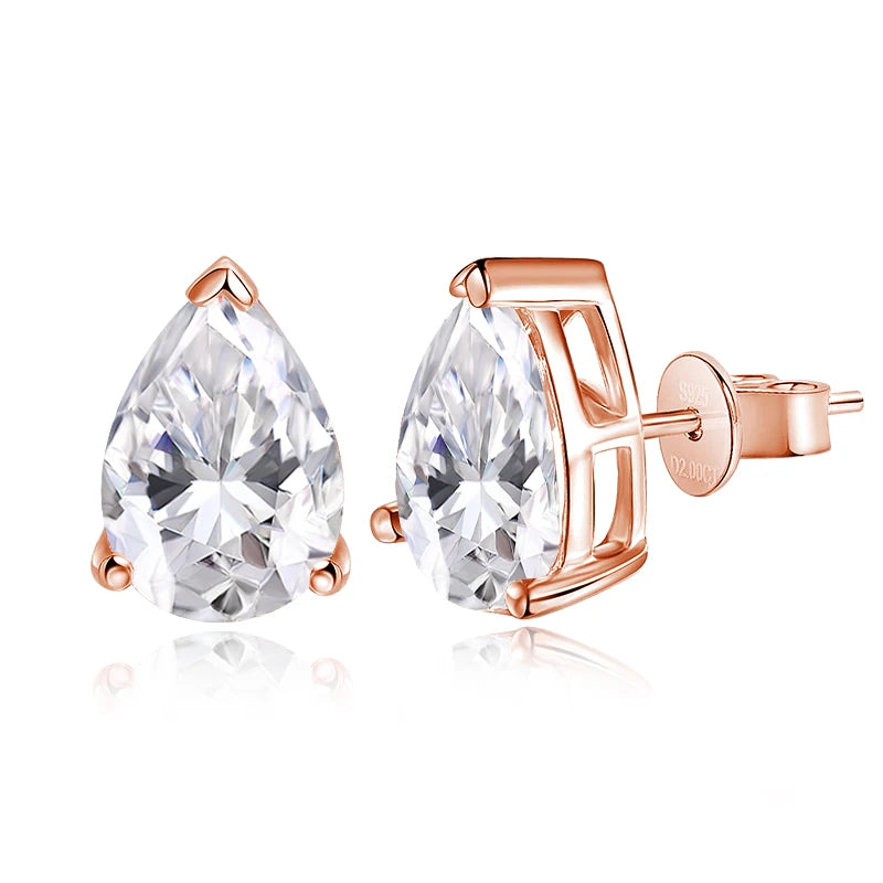 Brinco Solitário Moissanite Corte Pêra 0,5 a 2 Quilates Prata 925 Ouro 18K — GRA