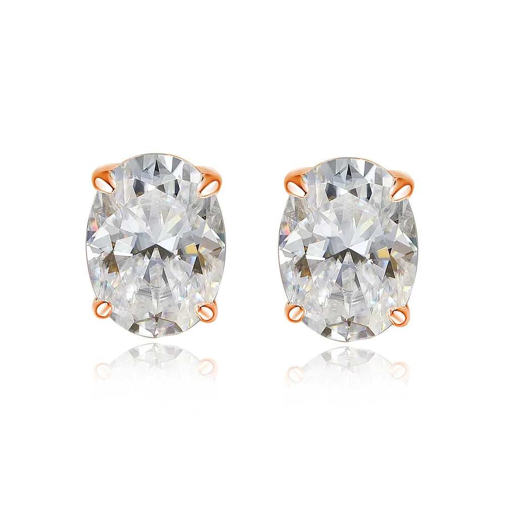 Brinco Solitário Moissanite Corte Oval 1 a 4 Quilates Prata 925 — Certificado GRA