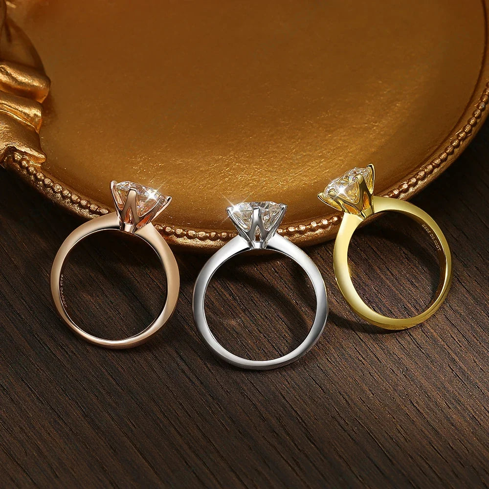 Anel Solitário Moissanite 6 Pinos 10 Quilates Prata 925 | Estilo Noivado GRA