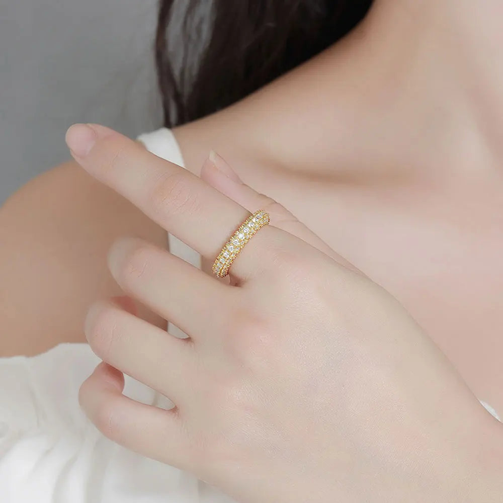 Aliança Russa Inteira Moissanite 5mm Prata 925 com Ródio — Certificado GRA