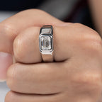 Anel Masculino de Moissanite Esmeralda 2ct em Prata 925 Banhado a Ouro 18K