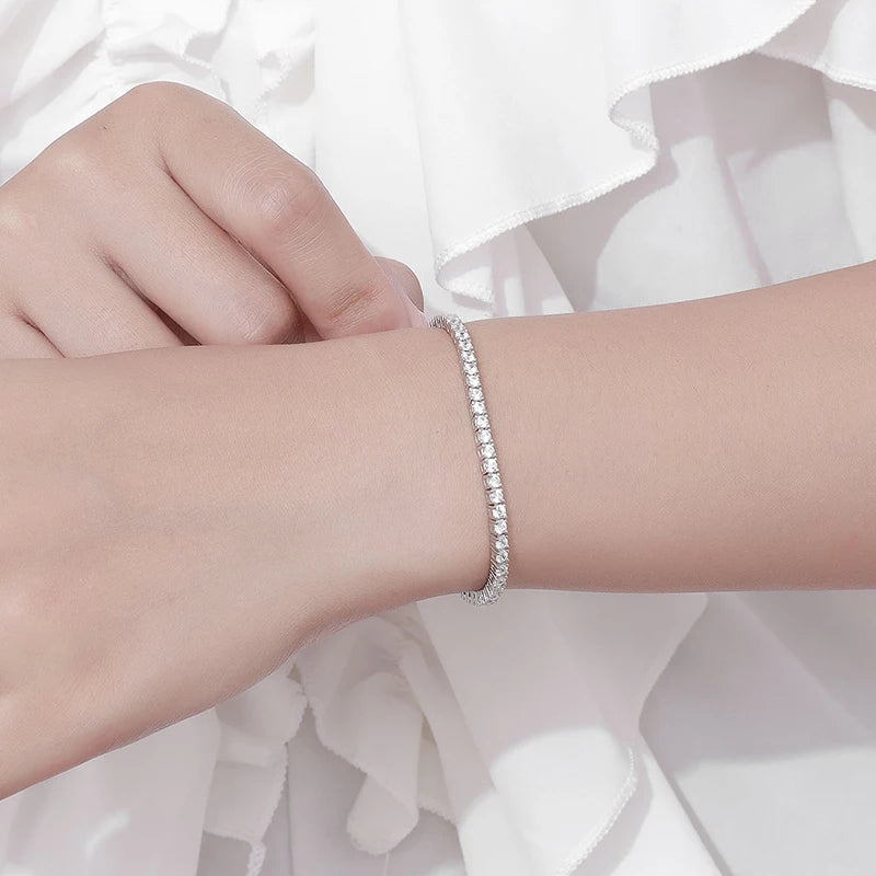 Pulseira Riviera Tênis Moissanite 2mm a 6,5mm Prata 925 Ouro Branco — Certificado GRA