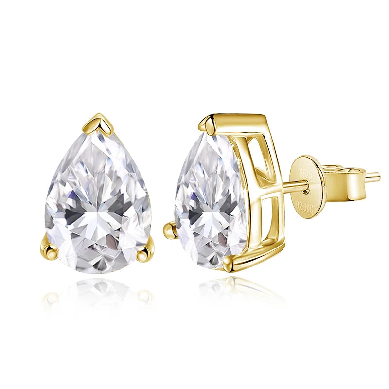 Brinco Solitário Moissanite Corte Pêra 0,5 a 2 Quilates Prata 925 Ouro 18K — GRA