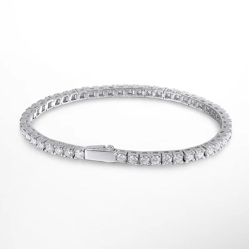 Pulseira Riviera Tênis Moissanite 4mm Prata 925 Ouro 18K — GRA D VVS1