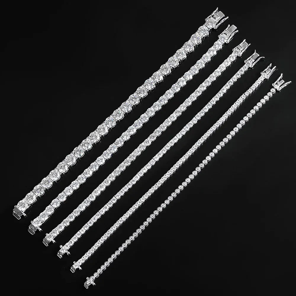 Pulseira Riviera Tênis Moissanite 2mm a 6,5mm Prata 925 Ouro Branco — Certificado GRA