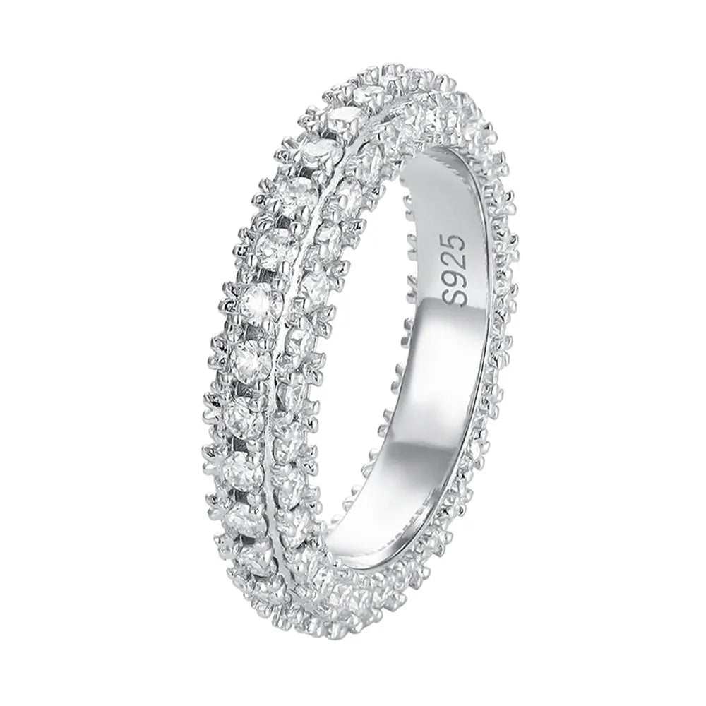 Aliança Russa Inteira Moissanite 5mm Prata 925 com Ródio — Certificado GRA