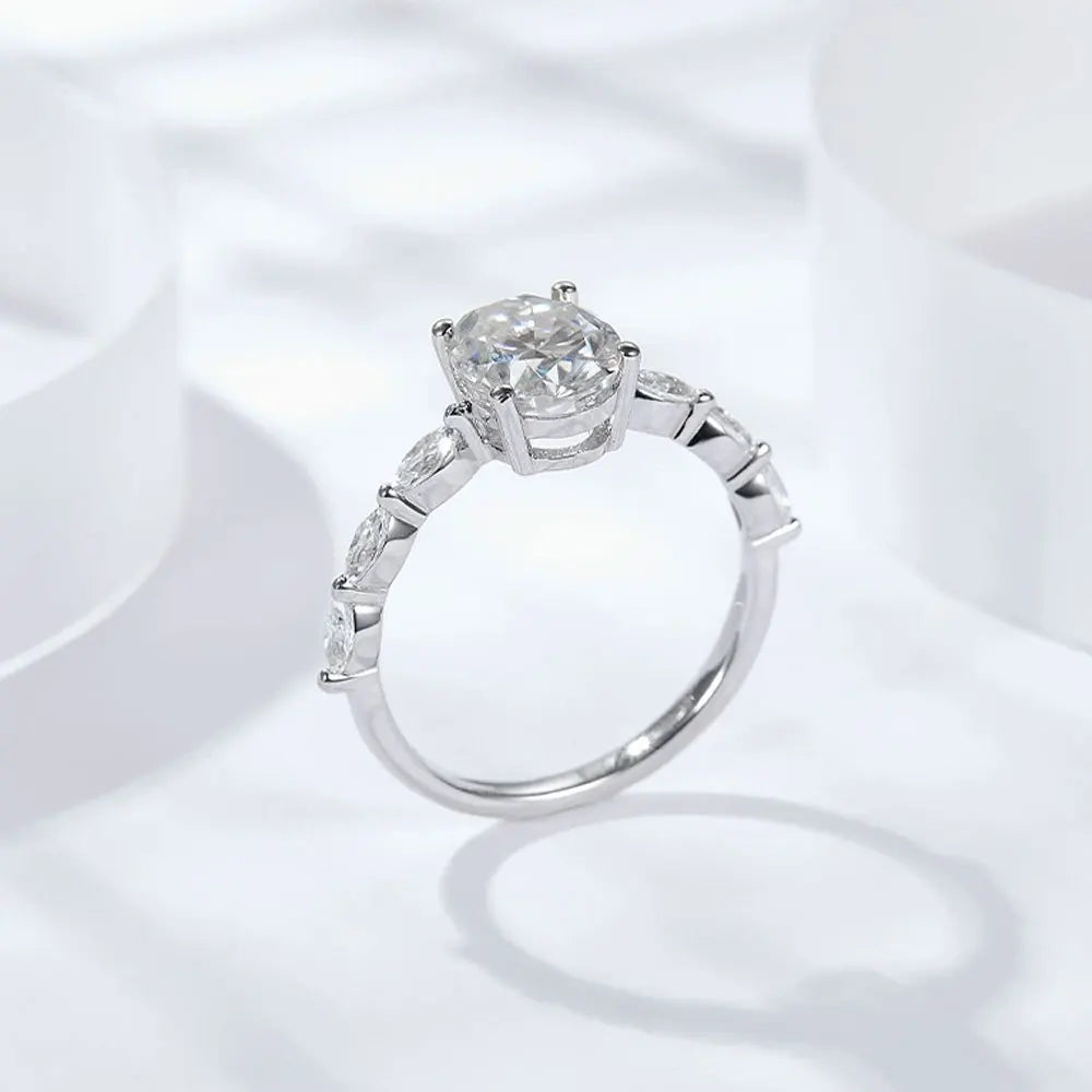 Anel Solitário Oval Moissanite 2 Quilates Prata 925 | Certificado GRA
