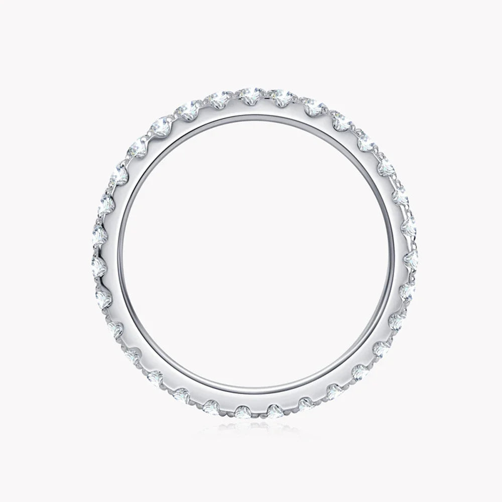 Anel Meia Aliança Moissanite 2mm Prata 925 | Certificado GRA