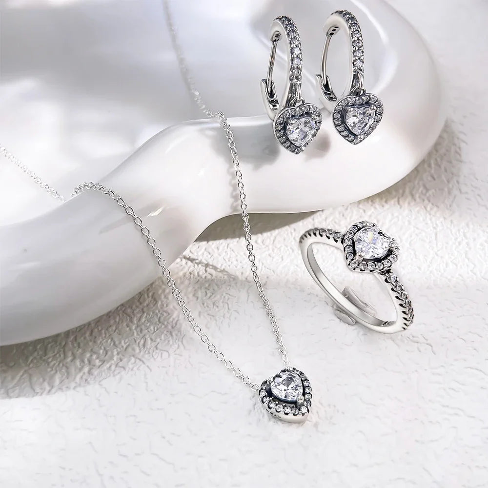 Conjunto Coração com Zircônia em Prata 925