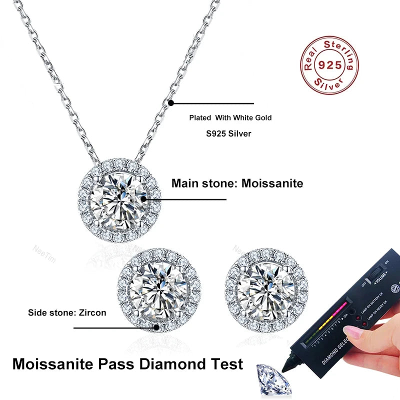 Conjunto Colar e Brincos de Moissanite em Prata 925