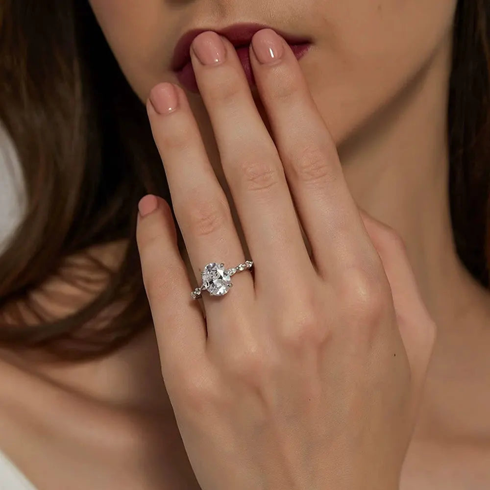 Anel Solitário Oval Moissanite 2 Quilates Prata 925 | Certificado GRA