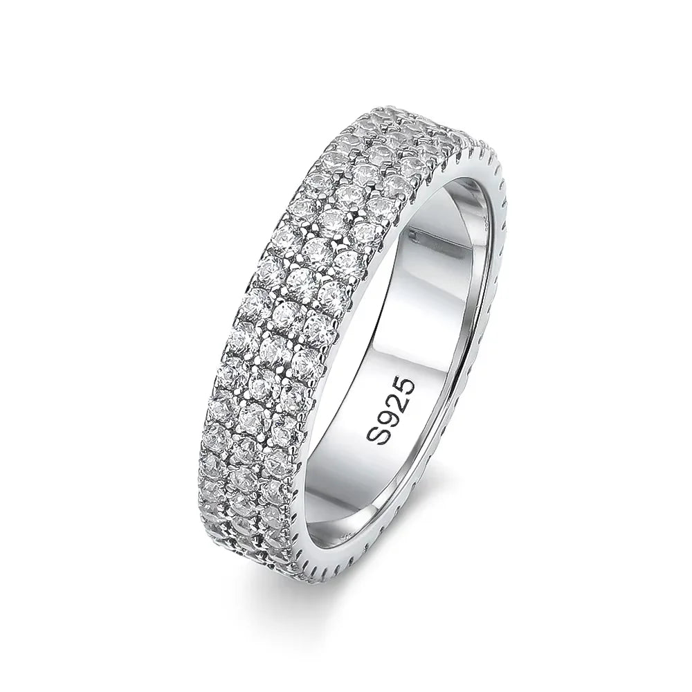 Aliança Eternity Completa Moissanite Prata 925 Banho Ouro 18K — Certificado GRA