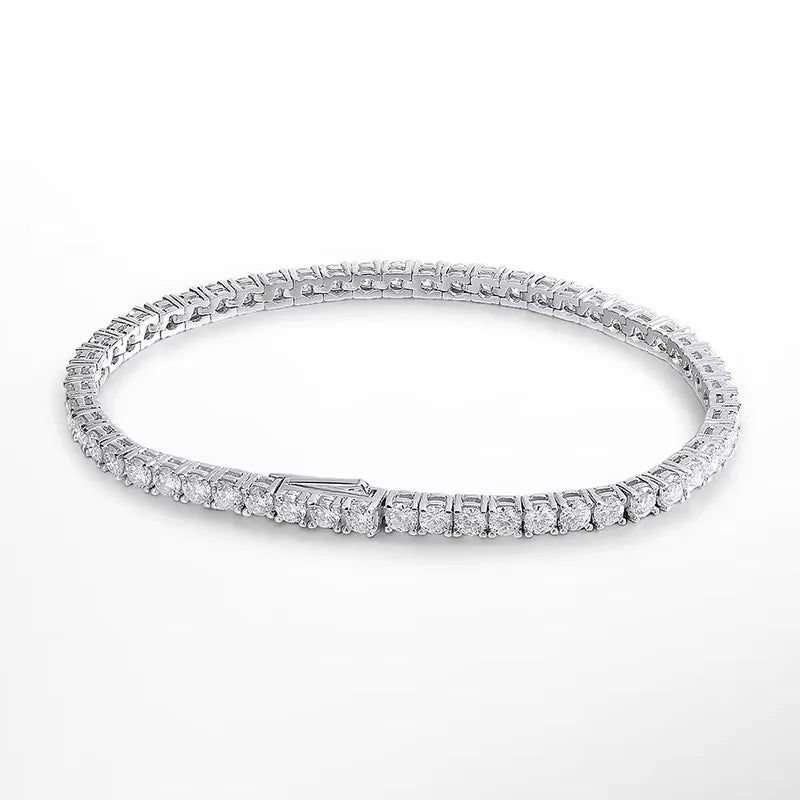 Pulseira Riviera Tênis Moissanite 4mm Prata 925 Ouro 18K — GRA D VVS1