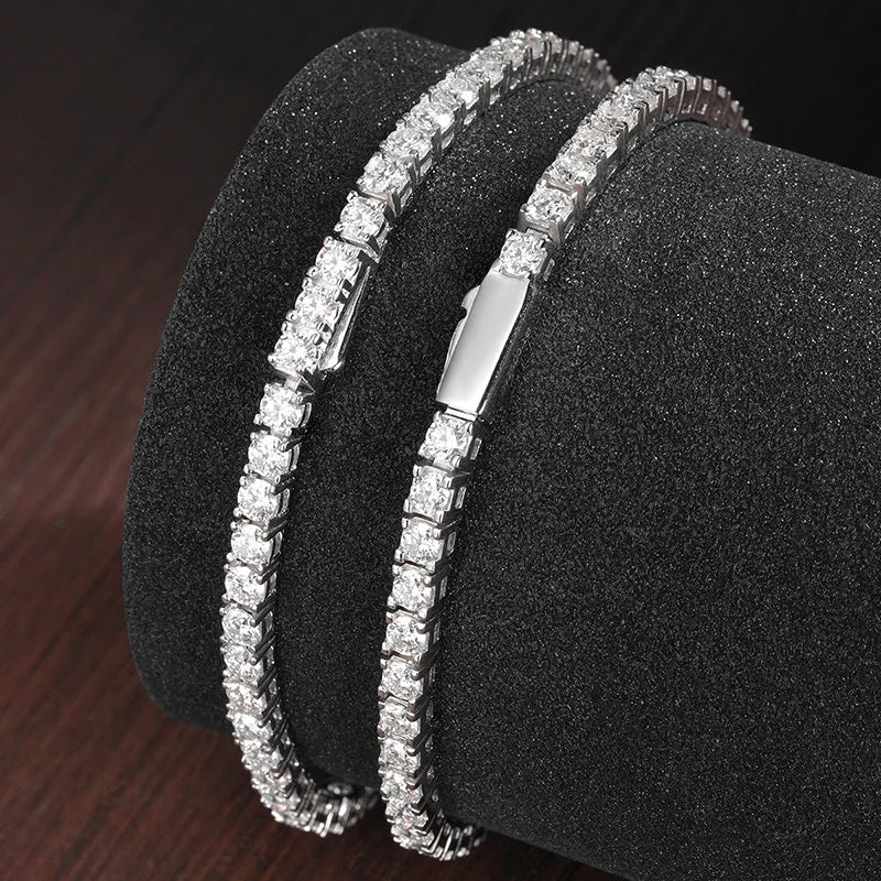 Pulseira Riviera Tênis Moissanite 4mm Prata 925 Ouro 18K — GRA D VVS1