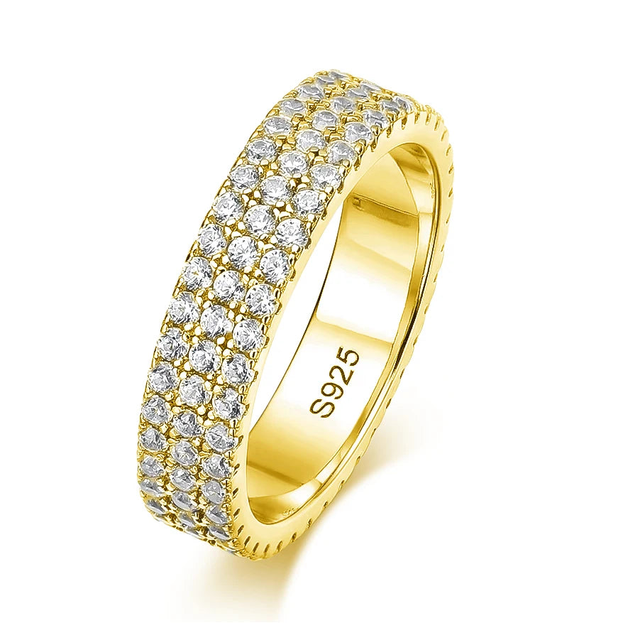 Aliança Eternity Completa Moissanite Prata 925 Banho Ouro 18K — Certificado GRA