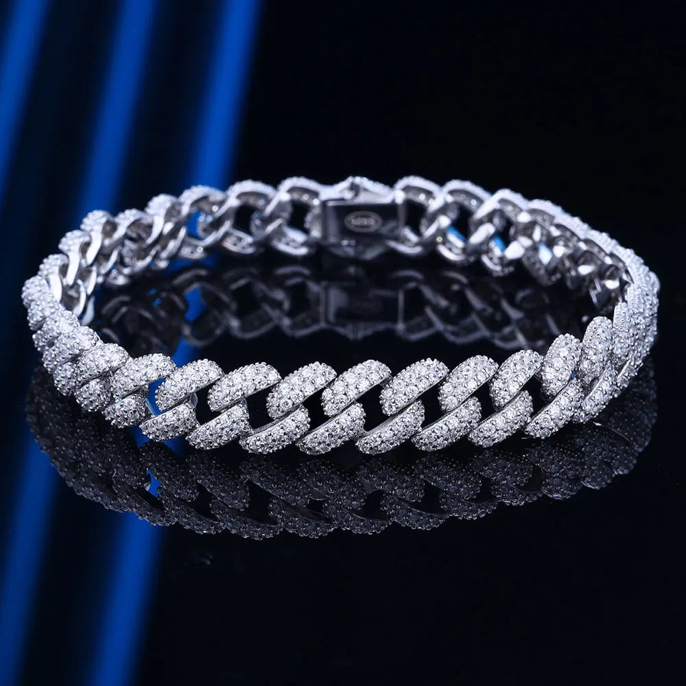 Pulseira Cubana Moissanite 8mm Prata 925 Banho Ouro 18K — Certificado GRA